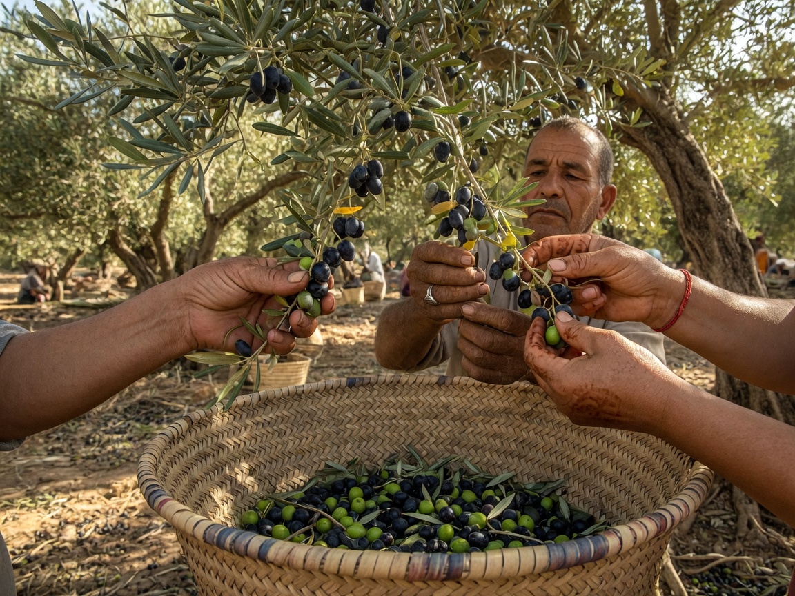 Tunisia — olive grove, harvest, sorting
